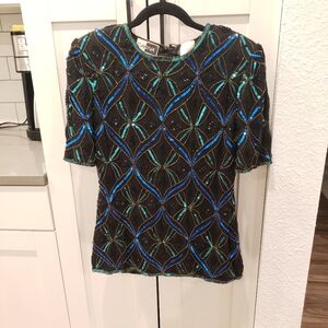 Vintage Carina Sequin Beaded Short Sleeve Blouse